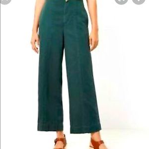 Wide leg twill cropped pants in green
